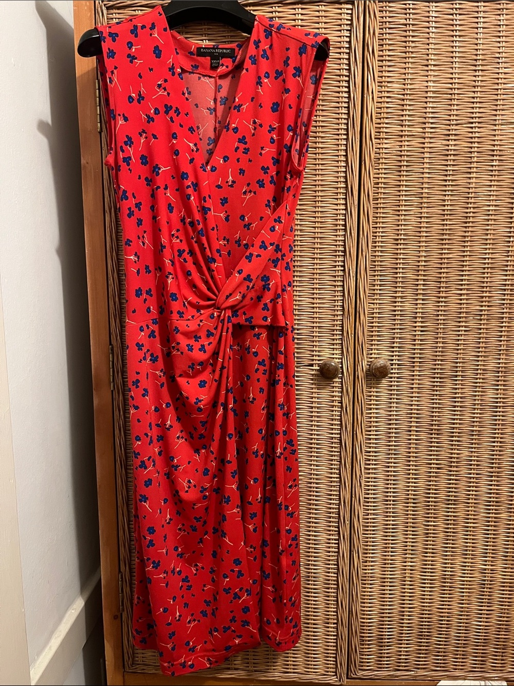 Banana Republic Red Dress with Navy Floral Print and Twist Detail XXSP